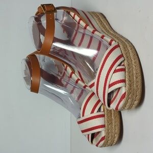 Tory Burch Karissa canvas wedge espadrille platform sandals womans size 9